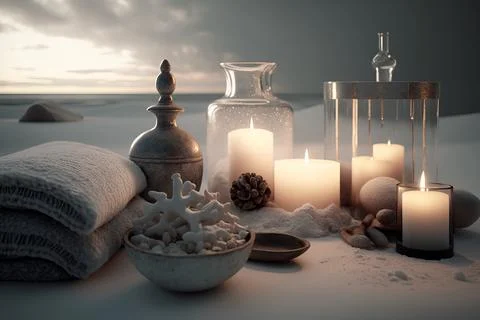 Close-Up Of Lit Candles On Table Stock Illustration