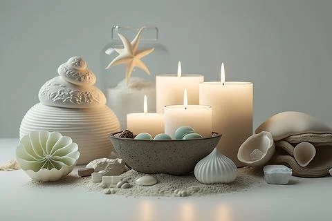 Close-Up Of Lit Candles On Table Stock Illustration