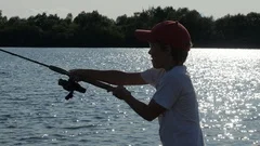 close up of teenager boy with a fishing , Stock Video