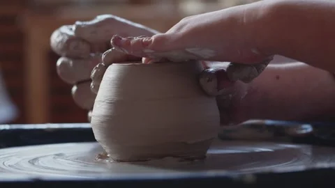 Close up of a little boy in a pottery class. Stock Footage 143615713