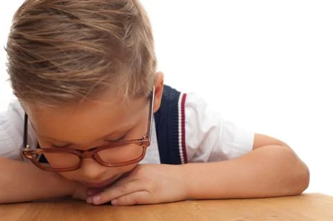 Close-up little cute boy first grader in glasses Stock Photos