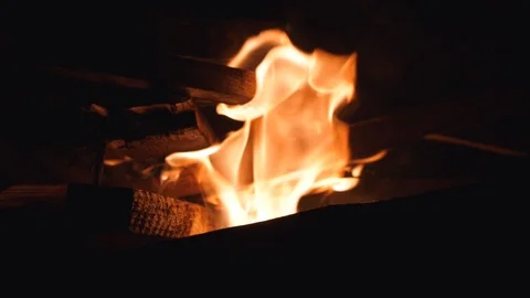Close up of little flames in fire camp, burning wood Vídeo Stock 124076847