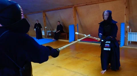 Close-up. Live Camera. Confrontation of two Samurai. Stock Footage 66300242