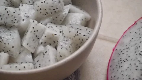 Close up a local fruit as know buah naga or dragon fruits Stock Footage 268239301