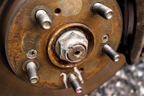 Close up of lock nut of front axle shaft Stock Photos