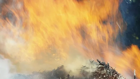 Close-Up, Lockdown, 20 Seconds Or Greater, Heat, The End, Outdoors, Day, Fire, Stock Footage 94047010