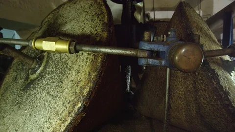 Close-Up, Lockdown, 20 Seconds Or Greater, Indoors, Day, Millstone, Mill, Olive Stock Footage 95954194