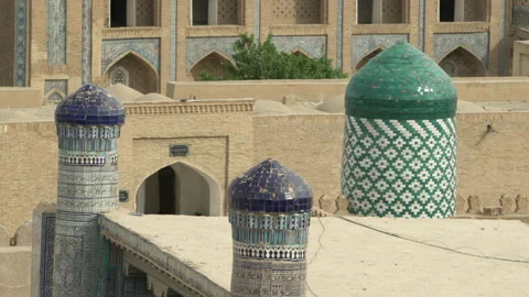Close-Up Lockdown Shot Of Colorful Architectural Columns Of Mosque On Sunny Day Stock Footage 155849184