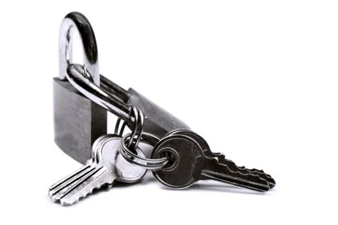 Close up of locks and keys on a white background Stock Photos