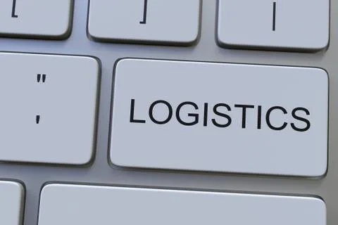Close-up of LOGISTICS key on the keyboard. 3D rendering Illustrazione stock
