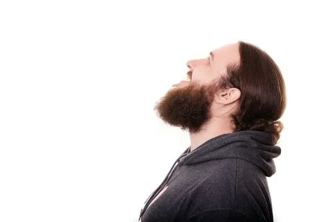 Close up of long beard and mustache cosmonaut dressed in informal clothes Foto stock