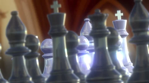 A close up look of a 3d animated chess set is about to play Stock Footage 256918958