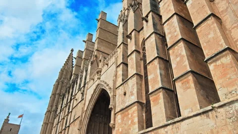 Close-up look at architecture of Catedral-Basílica de Santa María de Mallorca. Stock Footage 249346817