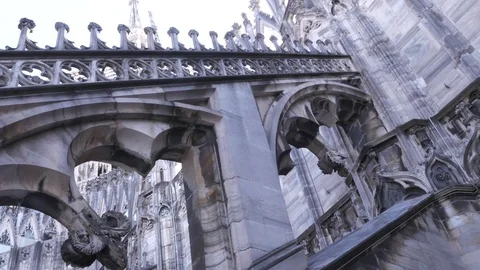 Close-up look on the architecture of the Duomo Stock Footage 76928855