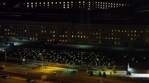 Close look at the Pentagon Memorial at night. Shot in 2011. Stock Footage 59196162