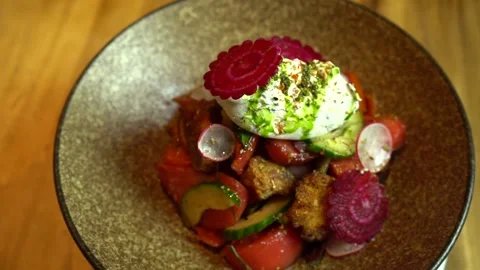 A close-up look of serving with a fork freshly made vibrant. healthy food Stock-Footage 144607392