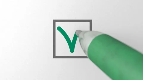 Close up loop of green ballpen drawing green check mark sign in a checkbox Stock Footage 118807375