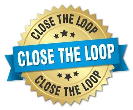 Close the loop round isolated gold badge Stock Illustration