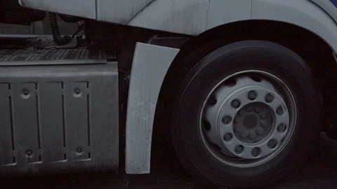 Close up of lorry wheels and tyres on the highway, motorway Stock Footage 104443371