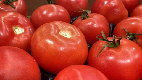 Close-up, a lot of tomatoes lying close to each other Video stock 127555029