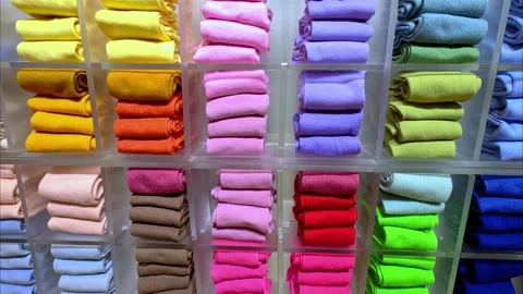 Close-up lots of new socks on the shelf in a clothing store. Stock Footage 300778066