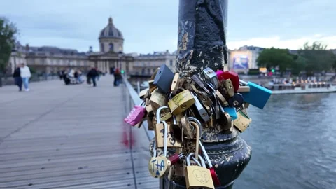 Close up of love padlocks on Pont des arts bridge in Paris, France. 動画素材 279107448