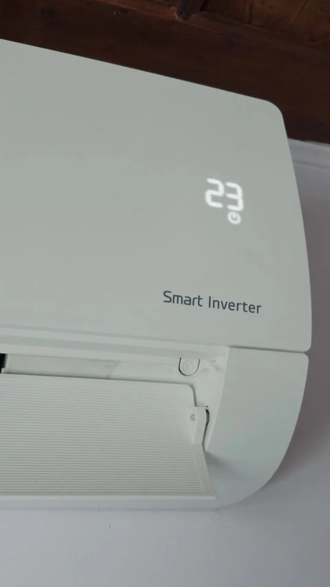 Close low angle of air conditioner heating temperature lowering Stock-Footage 328822474