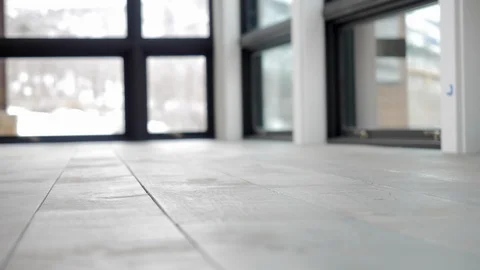 Close-up, low angle of new white-oak, wood floor in modern home. Stock Footage 98013777