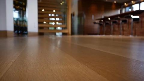 Close-up, low angle of new white-oak, wood floor in modern home. Stock Footage 98013784