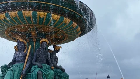 Close Up Low Angle Of Ornate Green And Gold Fountain Basin In Paris Stock Footage 323804423