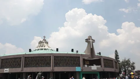 Close low angle side shot of the Basilica of Guadalupe in Mexico City. Video stock 159455714