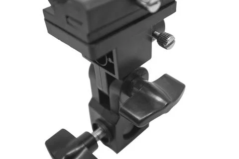 Close-up of the lower section of a black camera flash bracket mount, showin.. 写真素材