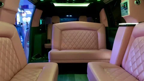 Close-up of the luxurious interior of a limousine or business van 스톡 동영상 304756895