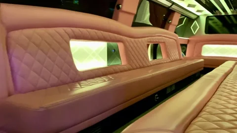 Close-up of the luxurious interior of a limousine or business van 스톡 동영상 304756896