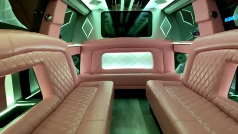 Close-up of the luxurious interior of a limousine or business van 스톡 동영상 304756899