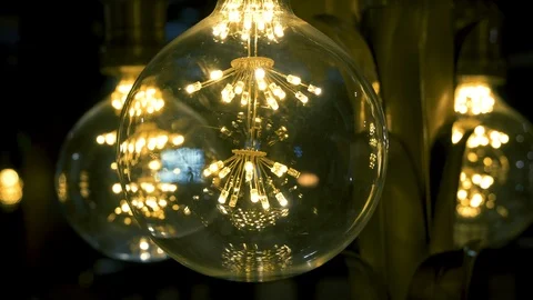 Close up of luxury round LED light bulbs Stock Footage 99404364