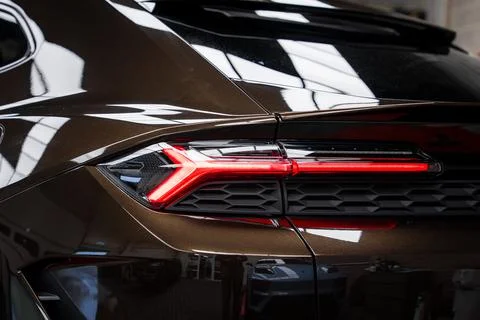 Close Up of Luxury Supercar Taillight with Angular LED Design 스톡 사진