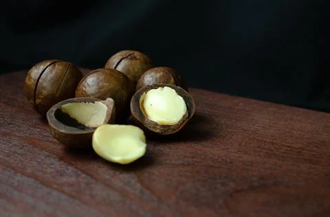Close-Up Of Macadamia Nuts On Table Stock Photos
