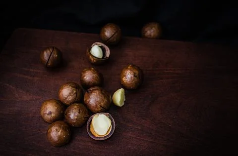 Close-Up Of Macadamia Nuts On Table Stock Photos