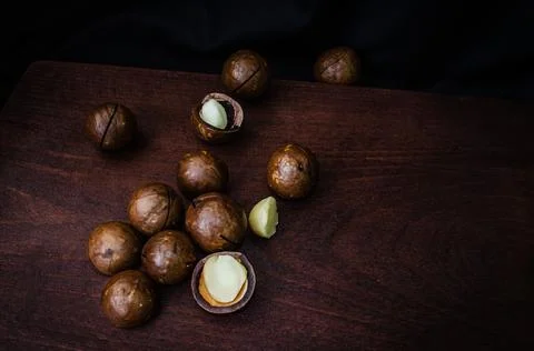 Close-Up Of Macadamia Nuts On Table Stock Photos