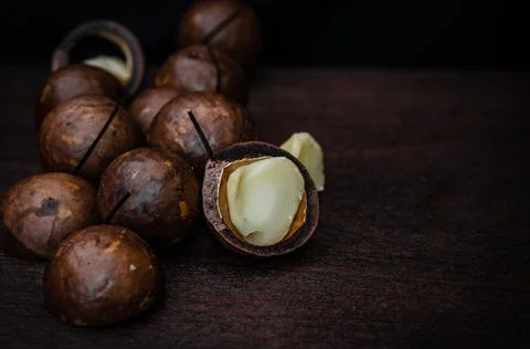 Close-Up Of Macadamia Nuts On Table Stock Photos