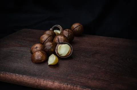 Close-Up Of Macadamia Nuts On Table Stock Photos
