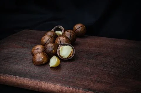 Close-Up Of Macadamia Nuts On Table Stock Photos