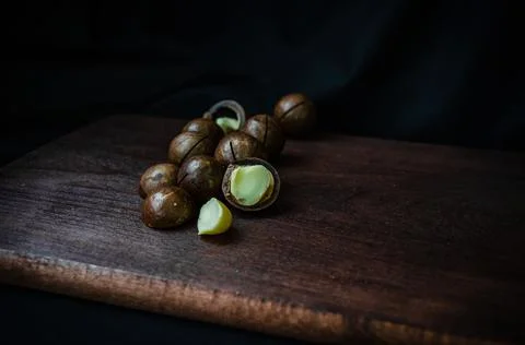 Close-Up Of Macadamia Nuts On Table Stock Photos