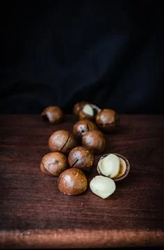 Close-Up Of Macadamia Nuts On Table Stock Photos