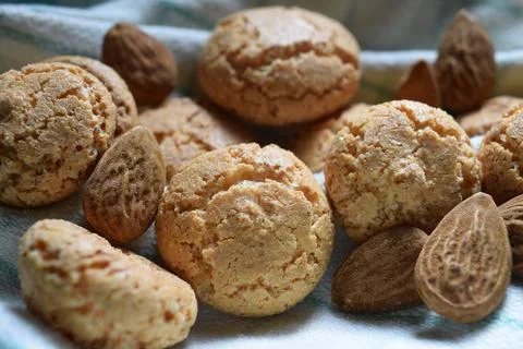 Close up on macaroons with almonds Stock Photos