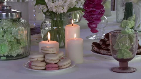 Close-up of macaroons on dessert table Stock Footage 44018802
