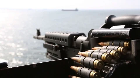 Close up of machine gun aboard the USS Kearsarge - 2014 Stock Footage 106015578