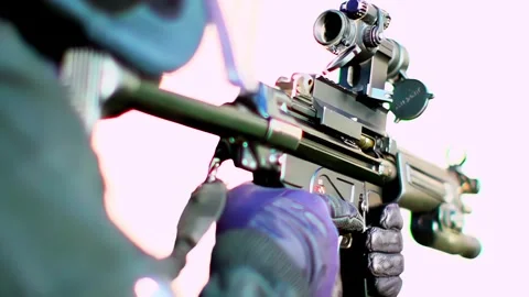 Close-Up of Machine Gun Held in Position, Ready for Action Stock Footage 316899991