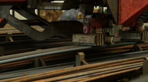 Close-up Machine Hoisting Steel Bars with Magnet Stock Footage 33850910